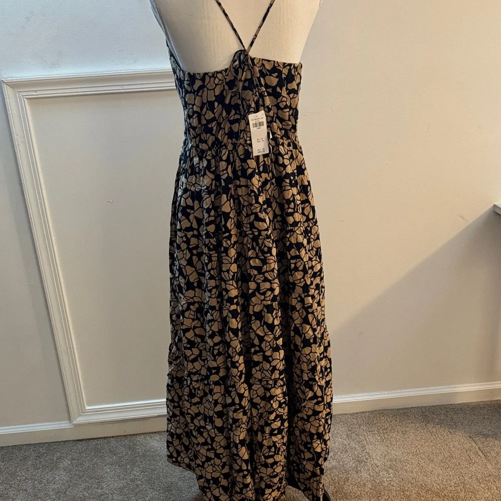 Abercrombie & Fitch Black Maxi Dress with Tan Leaf Pattern